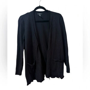 Alfani Black Cardigan with zipper detail and faux leather elbow patches- Small